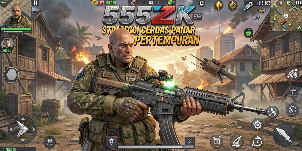 Screenshot gameplay 555ZK yang menunjukkan pertempuran taktis yang seru.