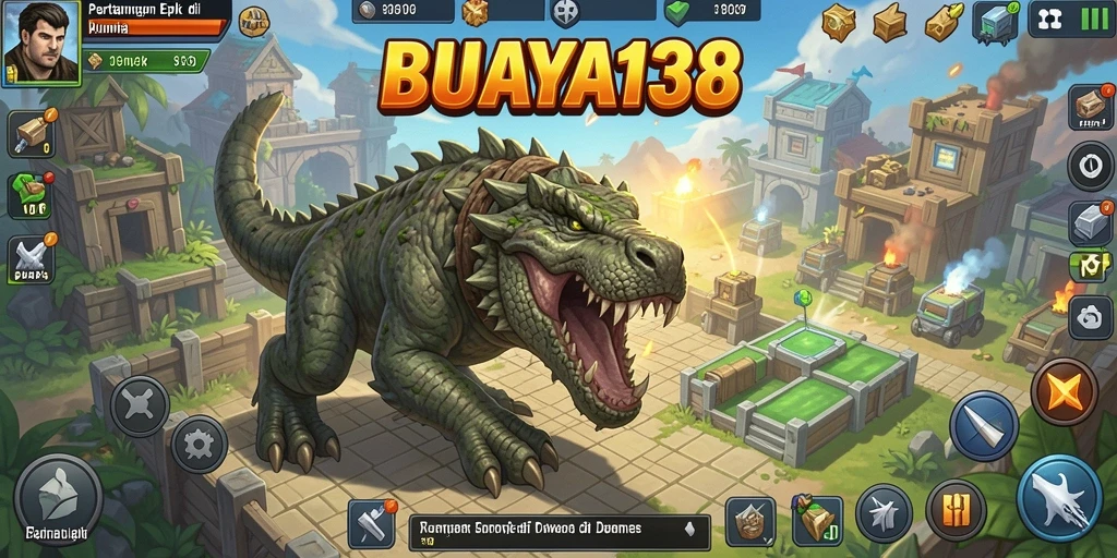 Tampilan gameplay <strong>BUAYA138</strong> yang mendebarkan dengan aksi pertahanan yang intens.