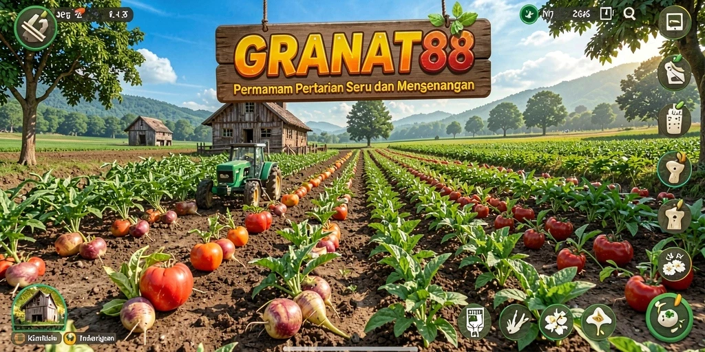 Screenshot gameplay <strong>GRANAT88</strong> yang menunjukkan aktivitas bertani di ladang.