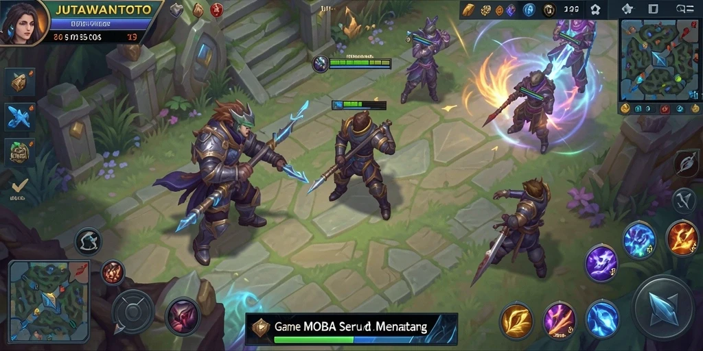 Tangkapan layar gameplay JUTAWANTOTO dengan pertarungan epik antar karakter.
