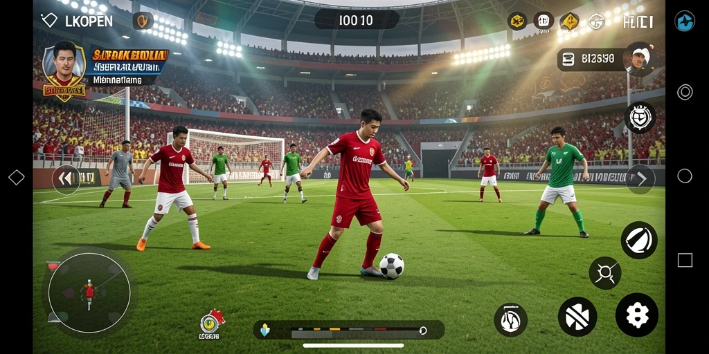 Menampilkan aksi seru dalam permainan sepak bola.