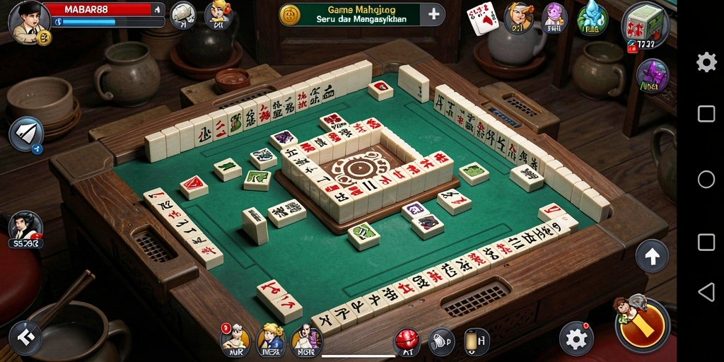 Screenshot gameplay MABAR88 dengan ubin Mahjong yang berwarna-warni.