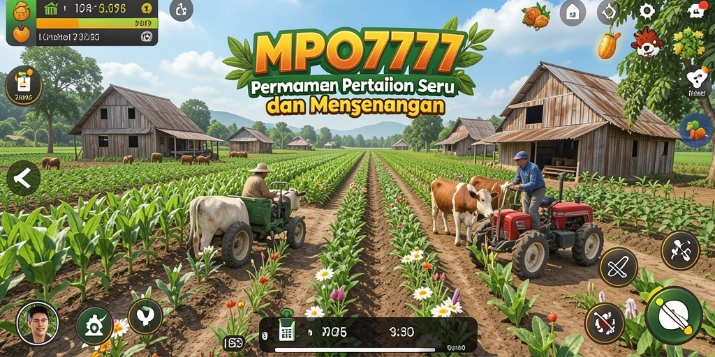 Screenshot MPO777 menampilkan gameplay menarik dengan ladang hijau dan hewan ternak yang lucu.