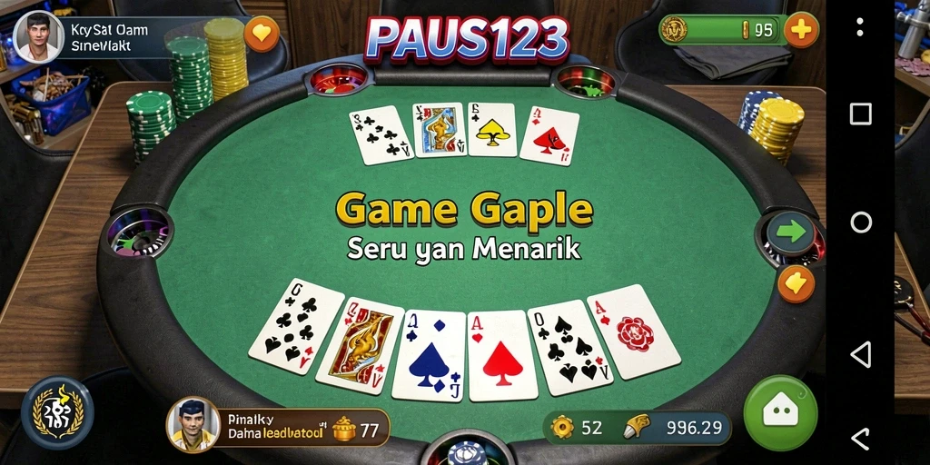 Tangkapan layar utama PAUS123 menampilkan gameplay seru Gaple.