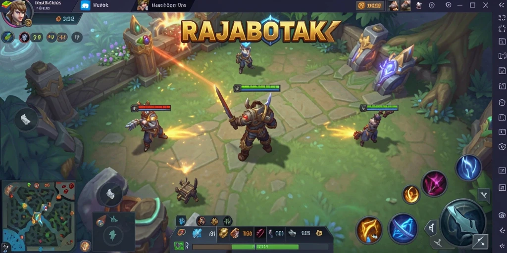Gameplay seru di RAJABOTAK dengan pertarungan tim yang intens.