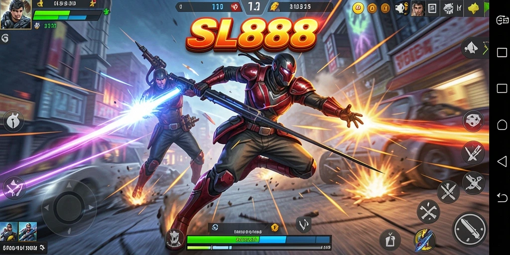Tampilan gameplay SL888 saat aksi pertempuran yang seru.