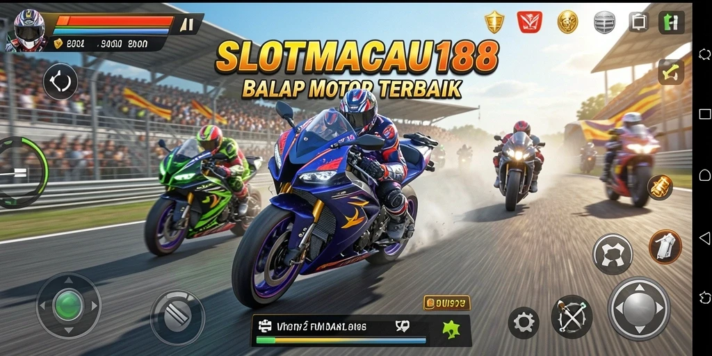Tampilan gameplay SLOTMACAU188 yang mendebarkan saat balapan motor.