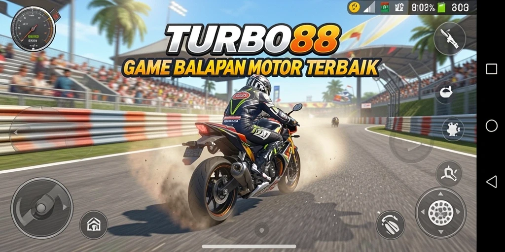 Tangkapan layar utama TURBO88 menampilkan aksi balapan motor yang mendebarkan.