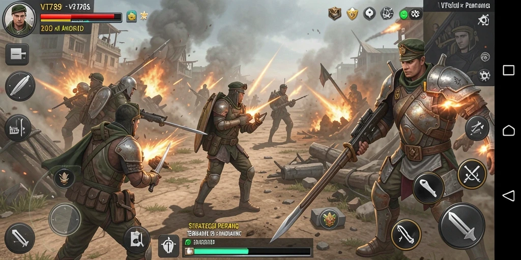 Screenshot gameplay SLG dengan strategi mendalam dan peperangan.