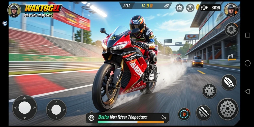 Tampilan gameplay WAKTOGEL yang memacu adrenalin dalam balapan motor.