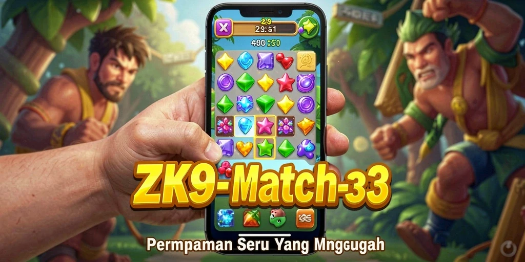 Screenshot gameplay ZK9 menunjukkan aksi Match-3 yang penuh warna.